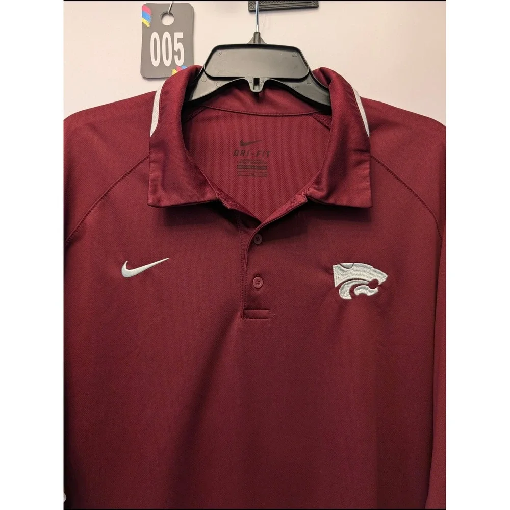 Nike Mens Kansas State Wildcats Dri-FIT Polo Shirt Maroon XXL NCAA Powercat Logo